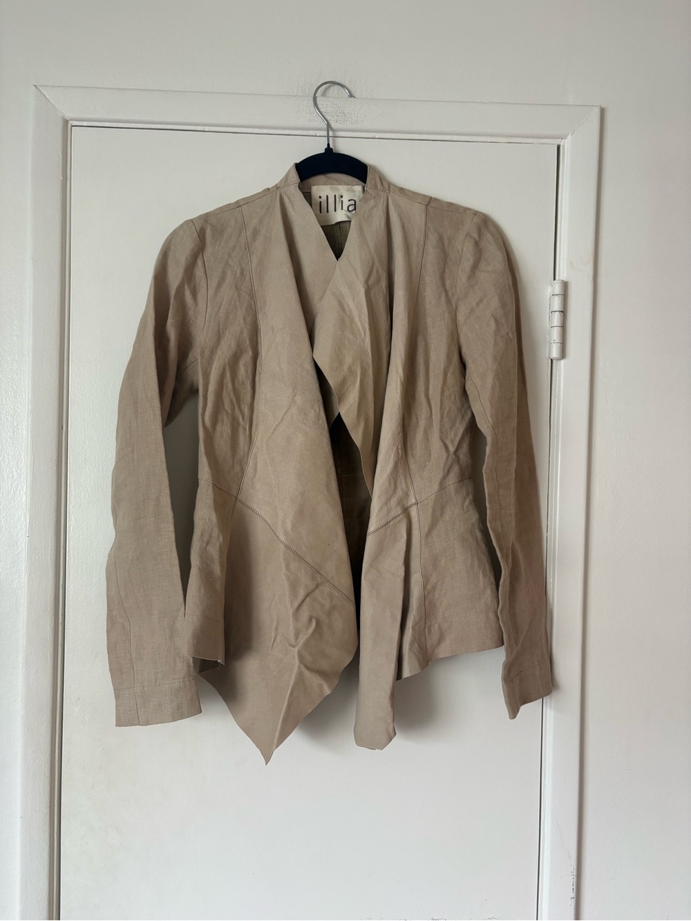 ILIA Neutral Beige Leather Draped Open-Front Jacket Size 0